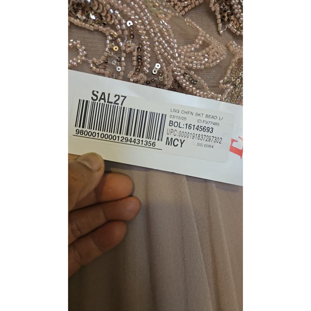 Xscape Beaded Long Sleeve Chiffon Maxi Dress Pink Size 4P - Picture 6 of 8